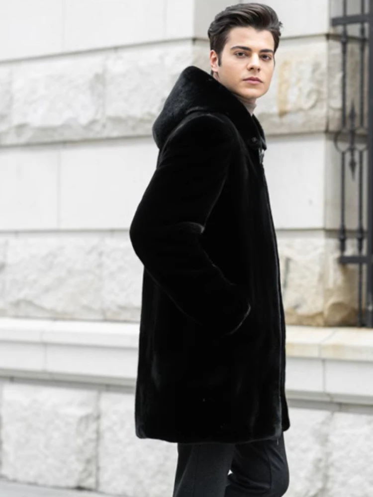Blackglama Men's Natural Mink Fur Coat – Mid-Length, Casual Style