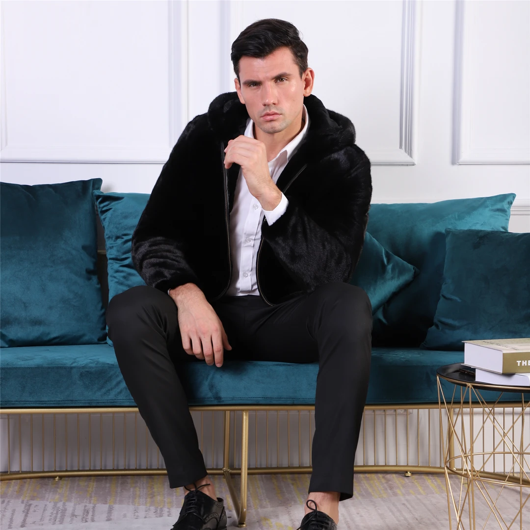 Blackglama Men's Sheared Mink Fur Coat (Genuine Full-Pelt Mink)