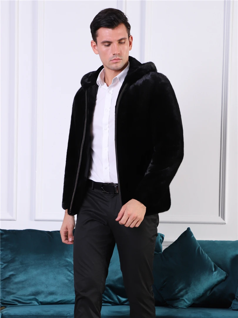 Blackglama Men's Sheared Mink Fur Coat (Genuine Full-Pelt Mink)