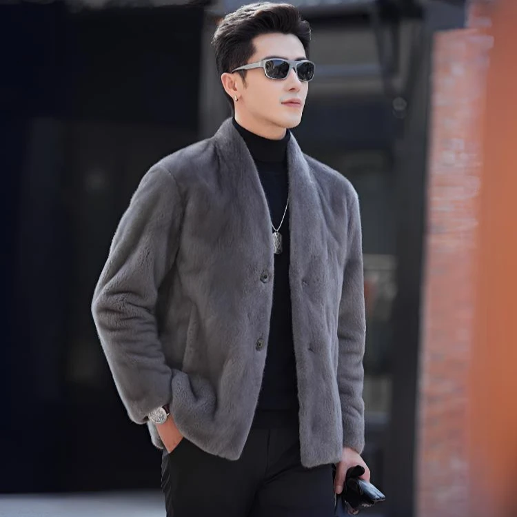 Men's Imported Iron-Grey Mink Coat (Danish Purple-Gold Grade)