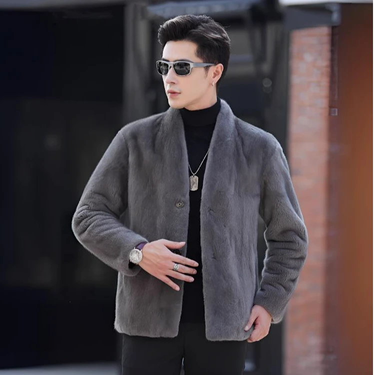 Men's Imported Iron-Grey Mink Coat (Danish Purple-Gold Grade)