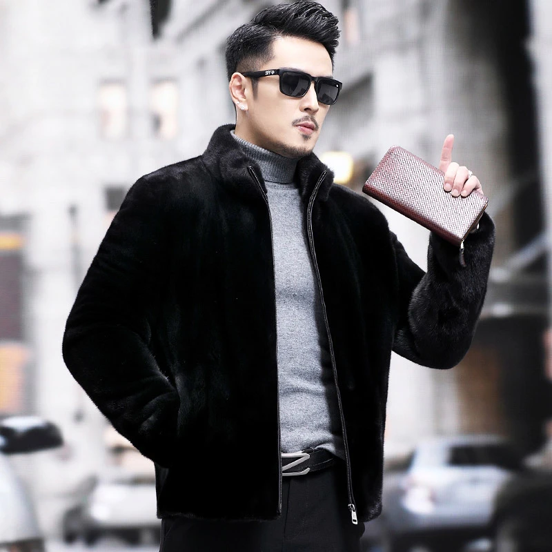 Premium Blackglama Men's Casual Mink Fur Jacket – Stylish Stand-Collar Winter Outerwear