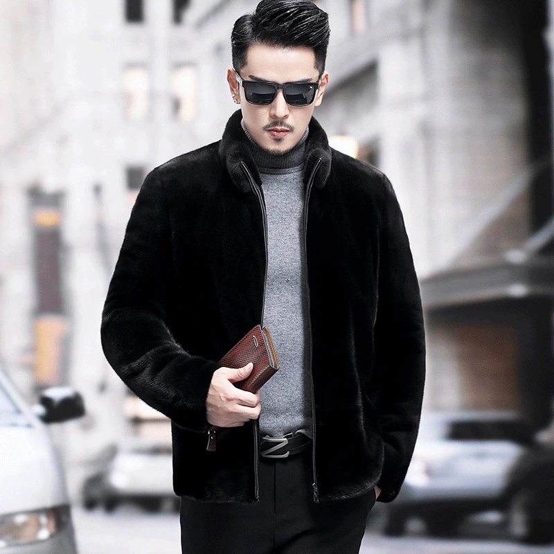 Premium Blackglama Men's Casual Mink Fur Jacket – Stylish Stand-Collar Winter Outerwear