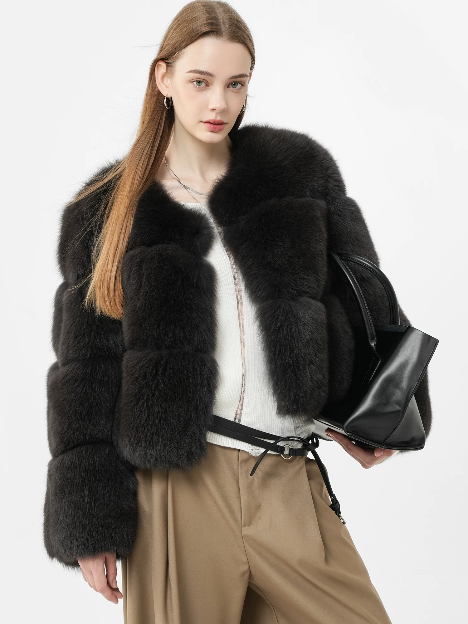 Classic youthful short-style full-pelt fox fur coat