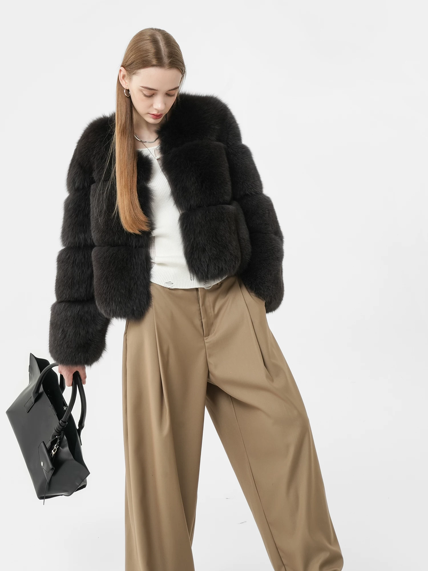 Classic youthful short-style full-pelt fox fur coat