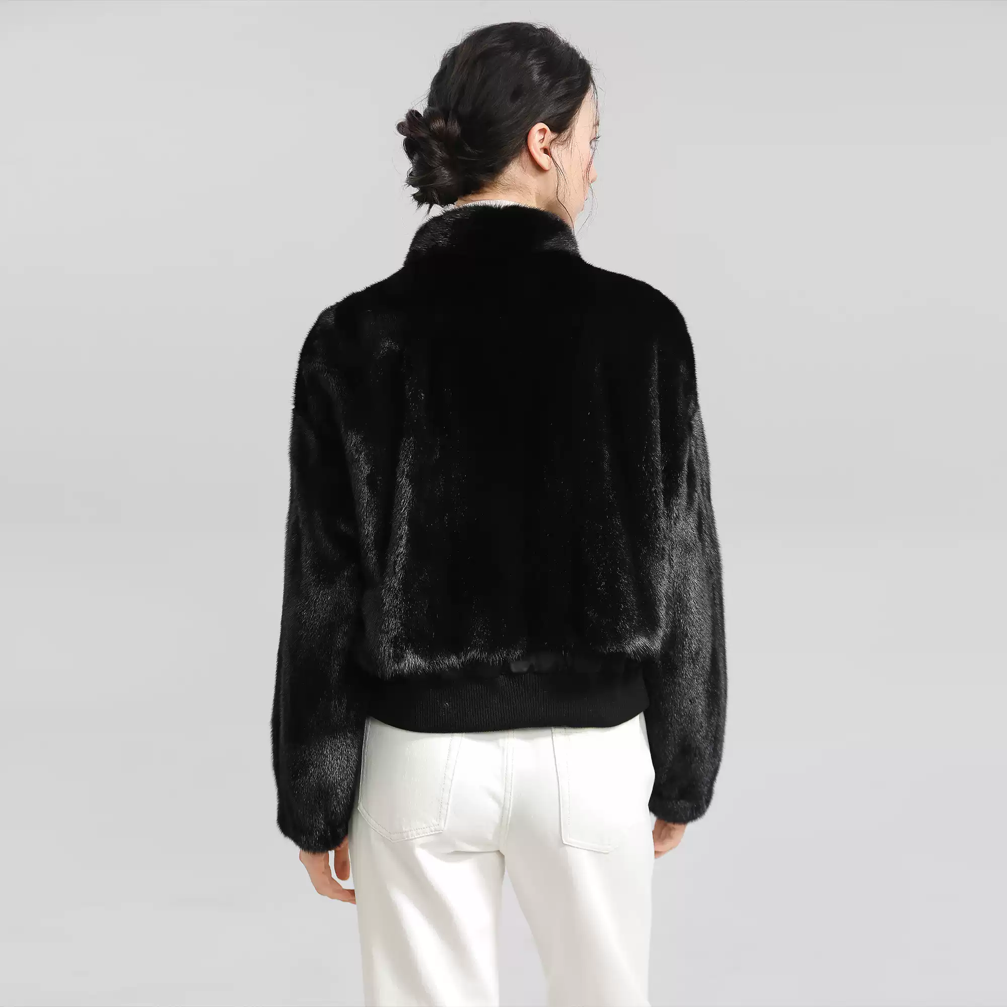 Women's Copenhagen Mink Short Jacket – Wide Stand Collar, Zip-Front