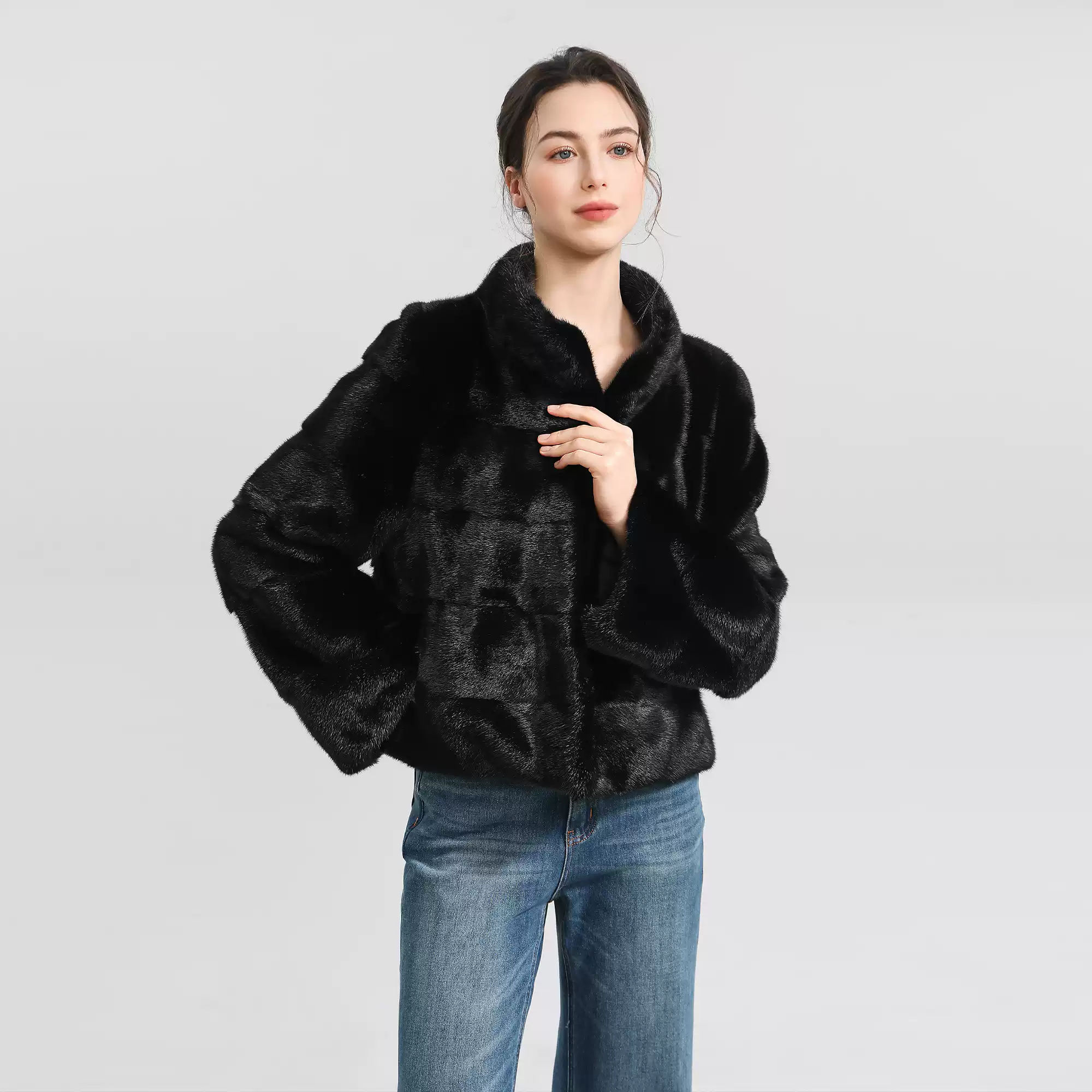 Copenhagen Mink Cropped Jacket with Mandarin Collar and Flared Sleeves – Versatile Fur Piece