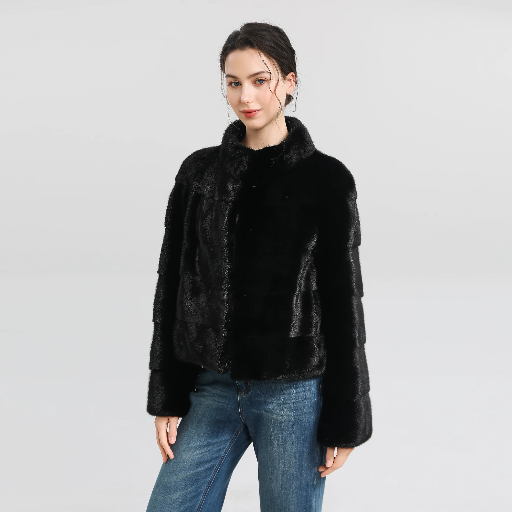 Copenhagen Mink Cropped Jacket with Mandarin Collar and Flared Sleeves – Versatile Fur Piece