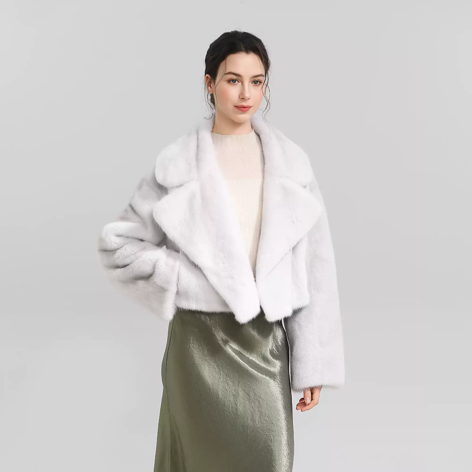 Women's Versatile Violet Full-Mink Coat with Copenhagen Mink Revere Collar (Youthful Style)