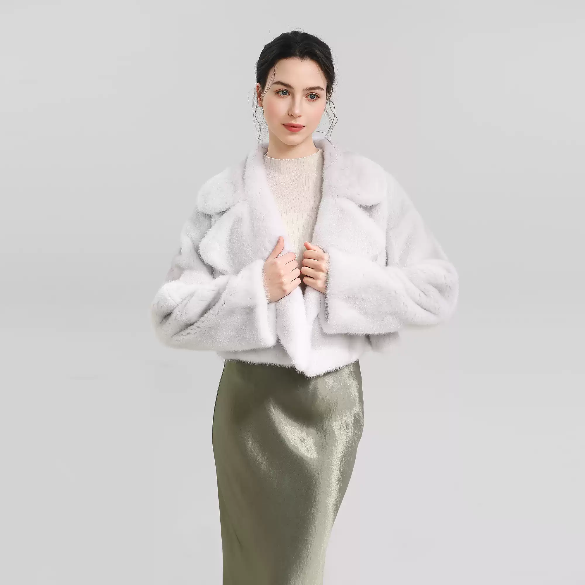 Women's Versatile Violet Full-Mink Coat with Copenhagen Mink Revere Collar (Youthful Style)