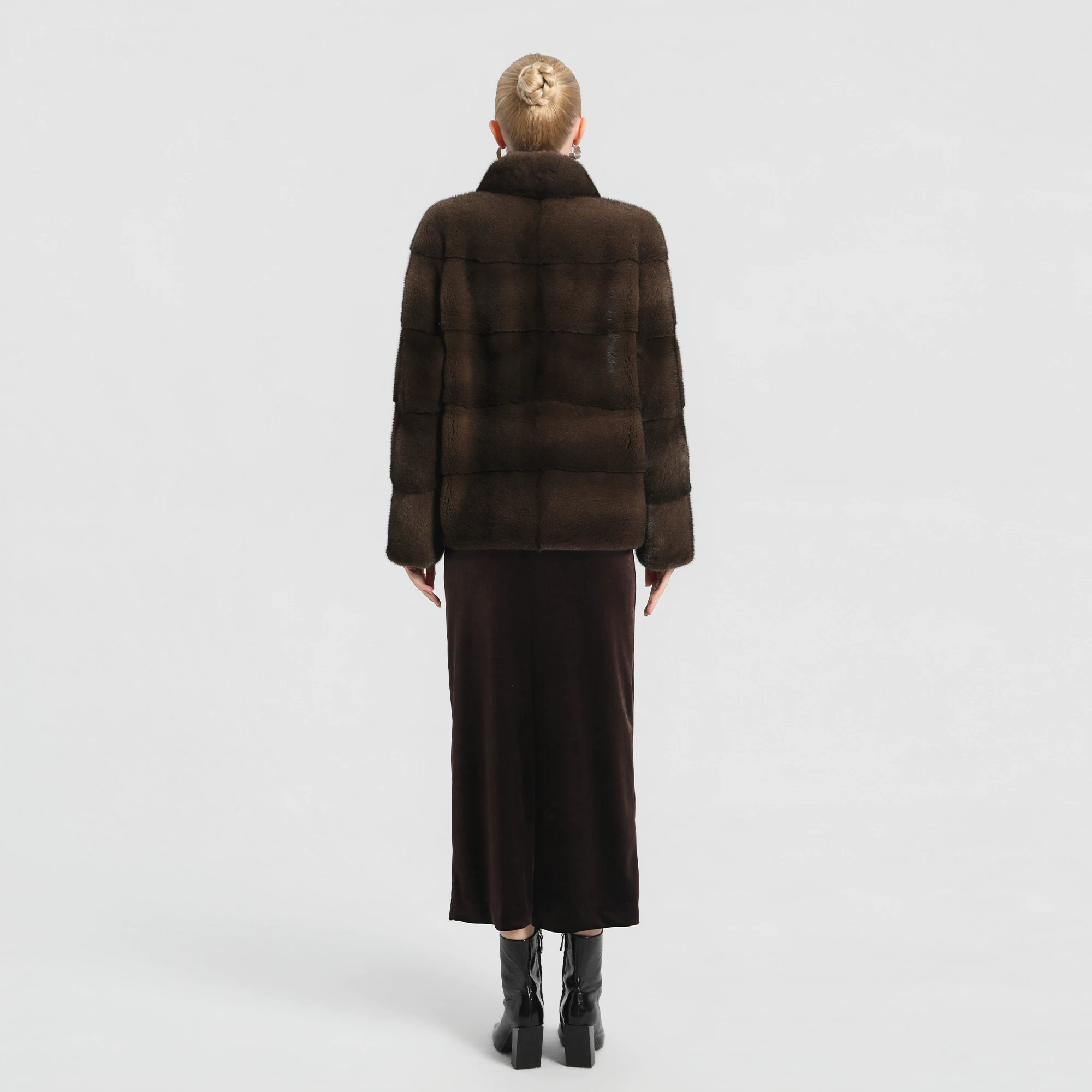 Copenhagen Deep Purple Stand-Collar Solid-Color Versatile Mink Fur Coat