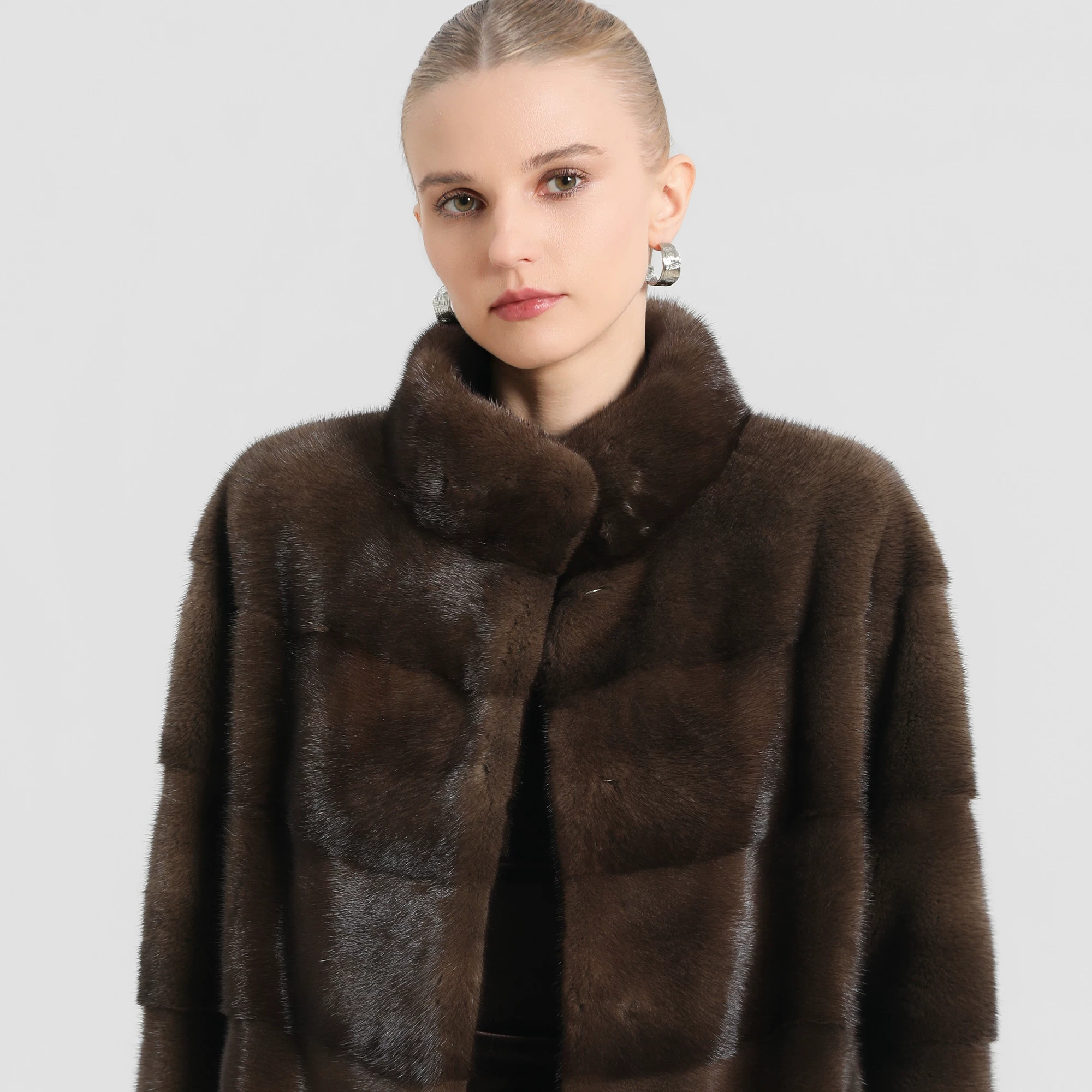 Copenhagen Deep Purple Stand-Collar Solid-Color Versatile Mink Fur Coat