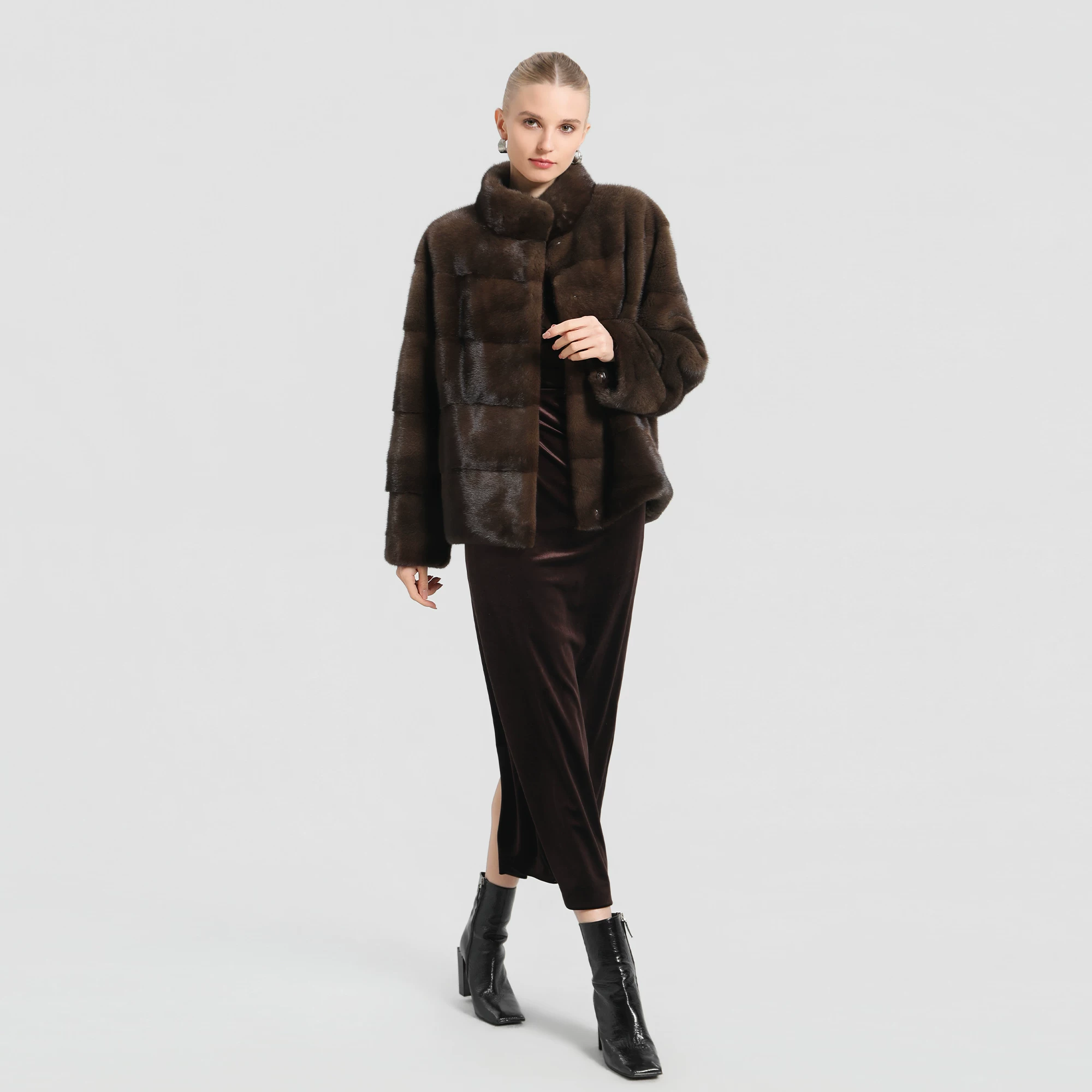 Copenhagen Deep Purple Stand-Collar Solid-Color Versatile Mink Fur Coat