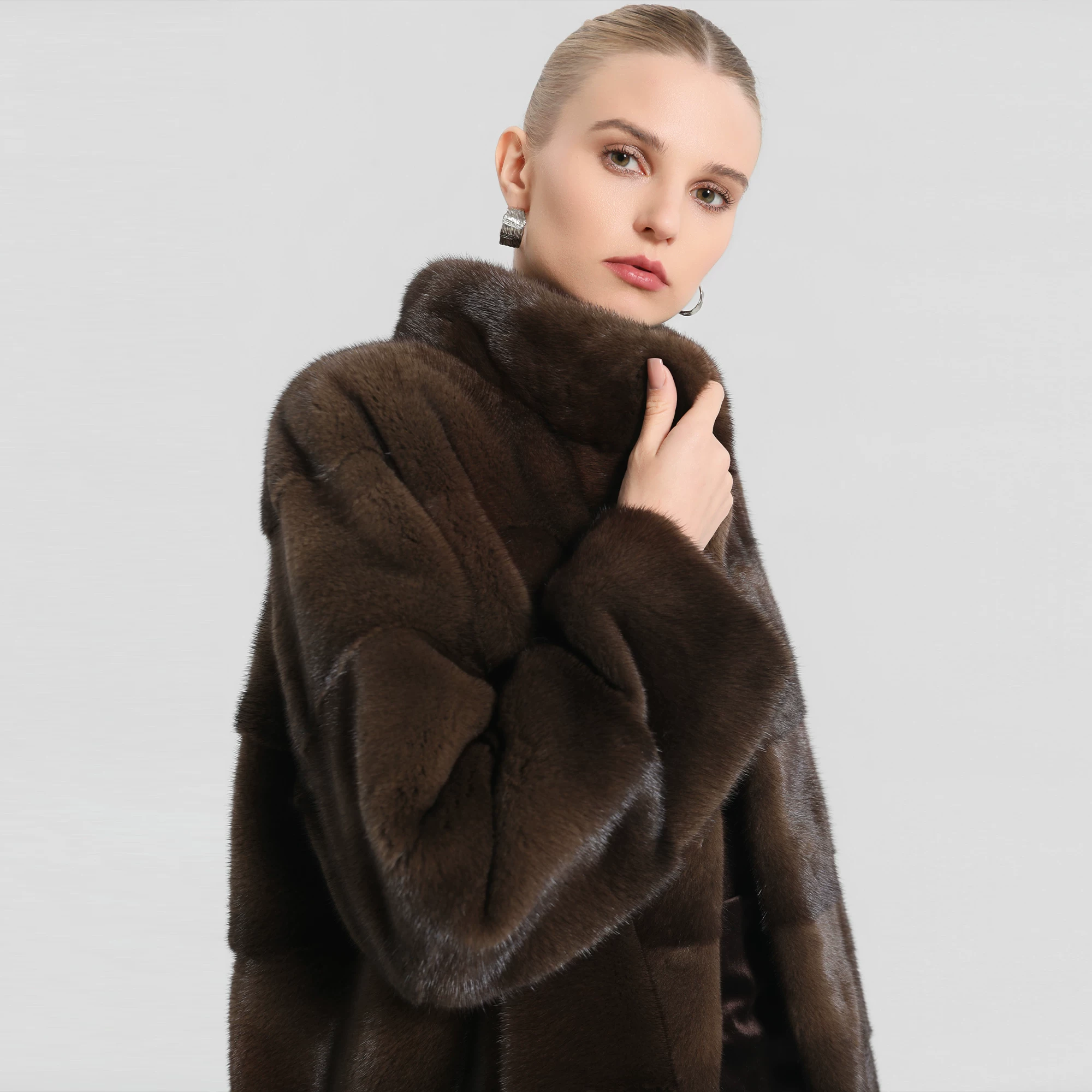 Copenhagen Deep Purple Stand-Collar Solid-Color Versatile Mink Fur Coat