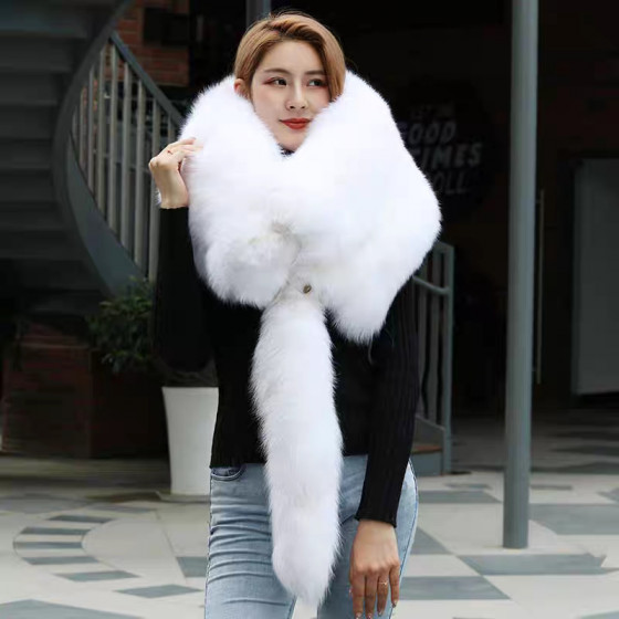 Thick, warm genuine leather fox fur shawl for women