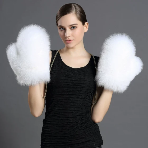 Fox fur mittens