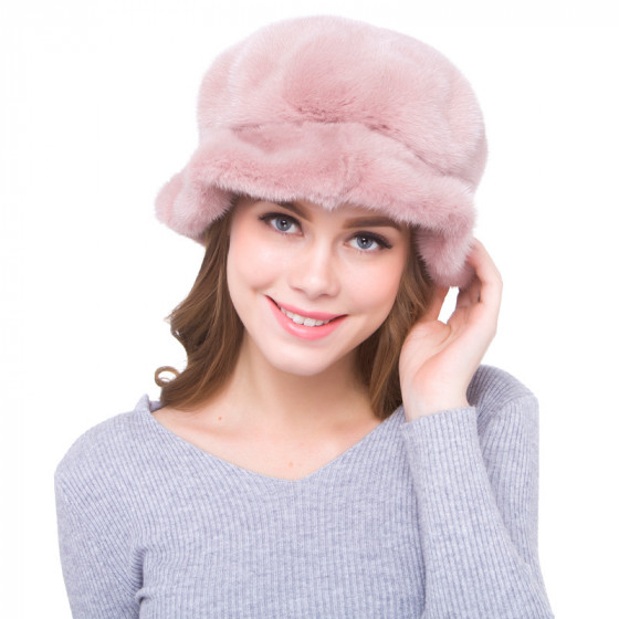 Women's winter mink fur hat, made of genuine mink leather, warm and soft with ear flaps