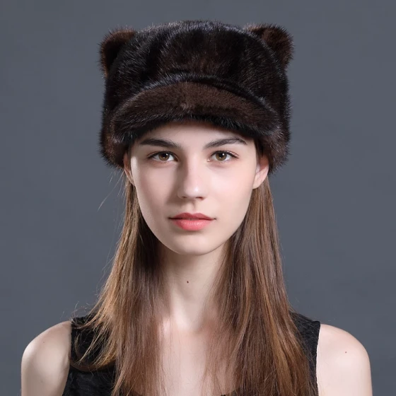 Mink Paneled flat Cap with Cat Ears