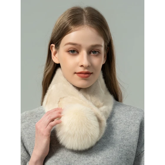 Autumn/Winter Mink Fur Patchwork Scarf with Fox Fur Pom-Pom