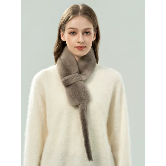 Whole mink double-sided mink fur scarf