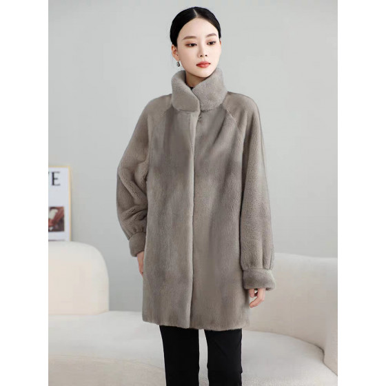Women's velvet mink coat, full mink mid-length