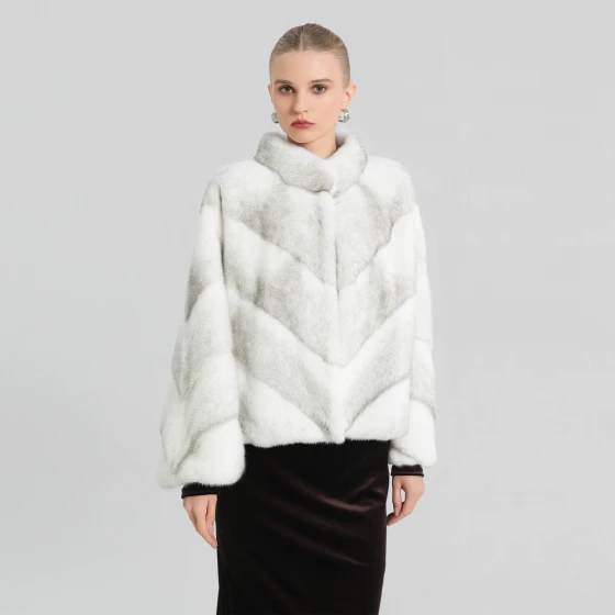 White mink stand-up collar coat - pure and elegant