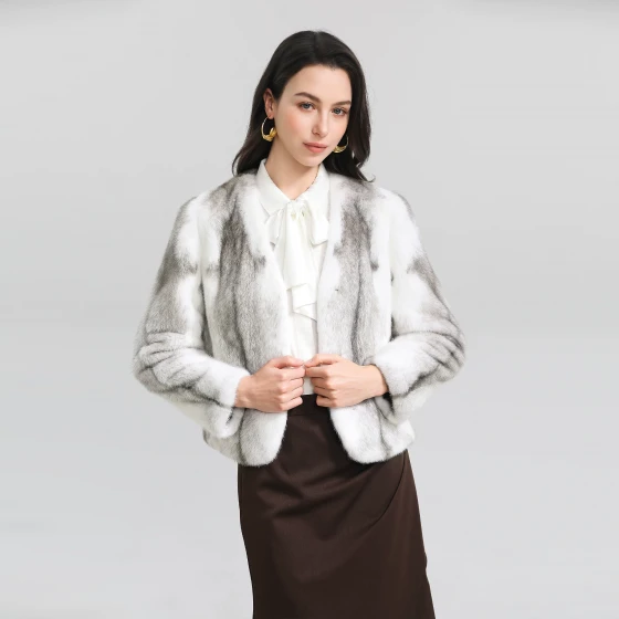 Copenhagen Silver Cross Mink V-Neck Coat — Sleek, Sophisticated, and Crafted from Whole Mink Pelts