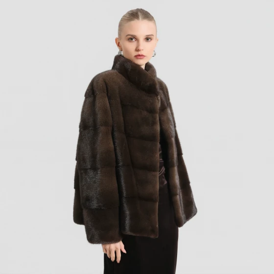 Copenhagen deep purple mink stand-up collar solid color fur coat